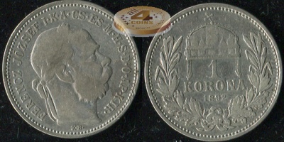 Австро-Венгрия (Венгрия). 1 корона. 1892 (aVF. Серебро)