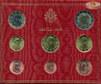 Ватикан. Официальный набор евро (Unc. 8 монет. 2 биметалла. Буклет) 2008
