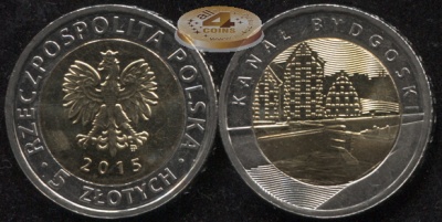 Польша. 5 злотых. 2015 (Unc. Биметалл) Быдгошский канал