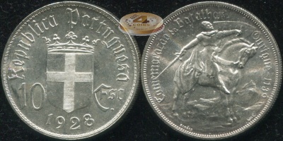 Португалия. 10 эскудо. 1928 (Unc. Серебро)