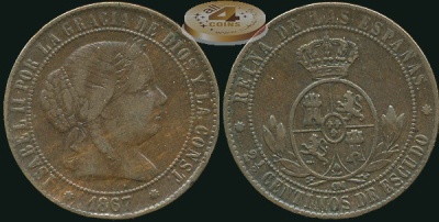 Испания. 2 1/2 центима. 1867 (VF+)