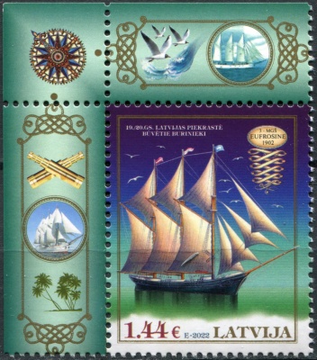 Латвия. 2022. 3-х мачтовый корабль "Евфросиния" (V) (Почтовая марка. MNH OG)