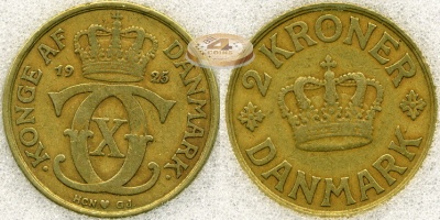 Дания. 2 кроны. 1925 (VF+ [VF-35]. Слаб)