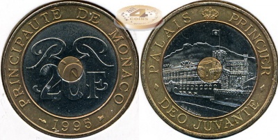 Монако. 20 франков. 1995 (Unc. Триметалл)