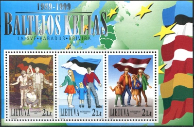 Литва. 1999. 10-летие Балтийской цепи (Почтовый блок. MNH OG)