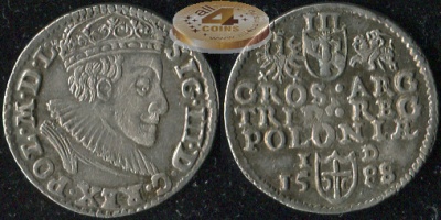Речь Посполитая. Грошен. 1588 (aXF. Серебро)