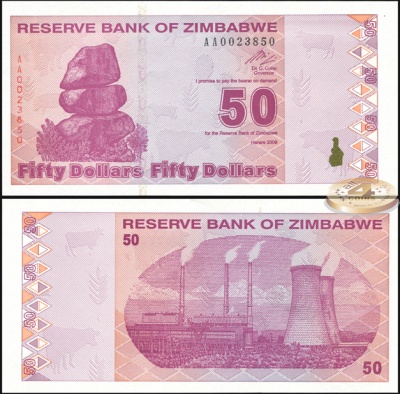 Зимбабве. 50 долларов (Unc) 2009