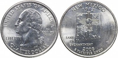 США. Монета 25 центов [Квотер]. 2008.D (KM#422. Unc) Нью-Мексико