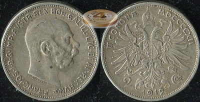 Австро-Венгрия (Австрия). 2 кроны. 1912 (aXF. Серебро)