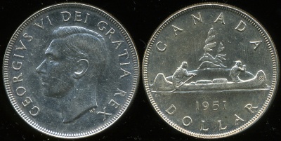 Канада. 1 доллар. 1951 (XF+. Серебро)