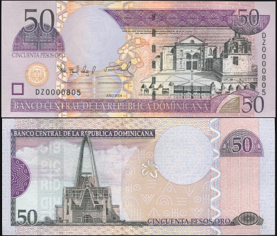 Доминиканская республика Банкнота 50 песо 2004 Unc Бумага Кат# P.170c