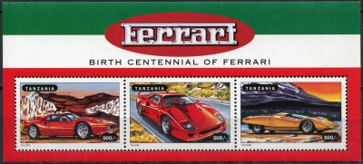 Танзания. 1998. Автомобили Ferrari (Малый лист. MNH OG)