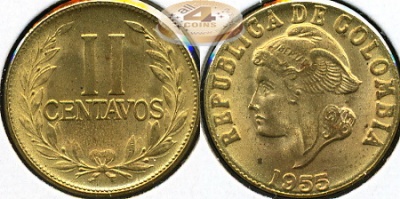 Колумбия. 2 центаво. 1955 (Unc)