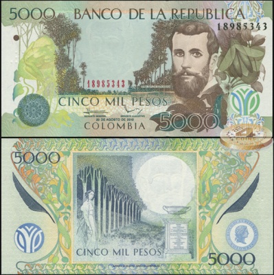 Колумбия. Банкнота 5000 песо. 20.08.2012(2014). Unc. Бумага. Кат.# P.452n