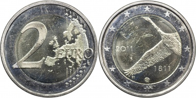 Финляндия Монета 2 евро. 2011 (Unc. Биметалл) 200 лет банку Финляндии