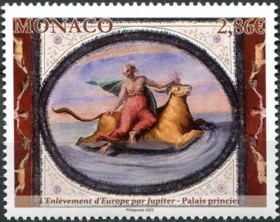 Монако. 2022. Мозаика. Похищение Европы Юпитером (Почтовая марка. MNH OG)