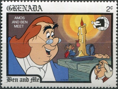 Гренада. 1989. "Бен и я". Встреча Бенджамина Франклина и Амоса (Почтовая марка. MNH OG)