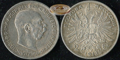 Австро-Венгрия (Австрия). 2 кроны. 1913 (XF. Серебро)