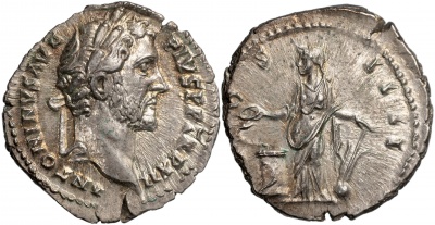 Римская империя. Антонин Пий. Денарий. XF серебро. 148-149 Рим