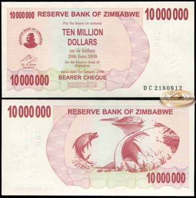 Зимбабве. 10000000 долларов (Unc) 2008