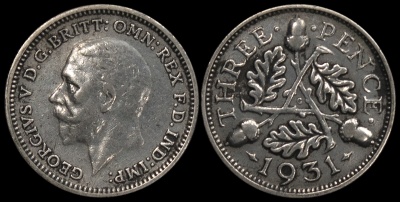 Великобритания. Монета 3 пенса. 1931 (KM#831. XF. Серебро)
