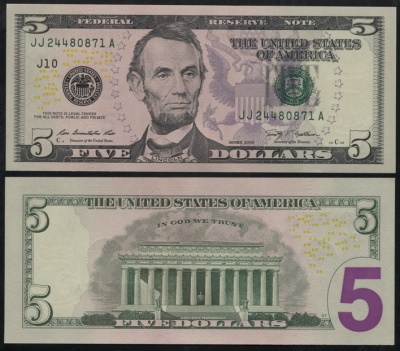 США. 5 долларов (Unc) 2009.J