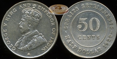 Британская Малайзия. 50 центов. 1920 (XF. Серебро)