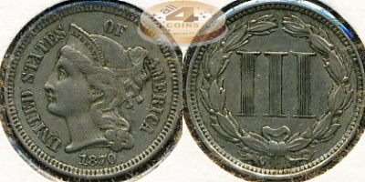 США. 3 цента. 1870 (XF45)