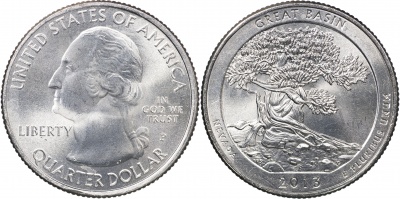 США. Монета 25 центов [Квотер]. 2013.P (KM#544. Unc) Great Basin [Nevada]
