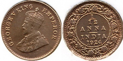 Британская Индия. 1/12 анна. 1924 (Unc)