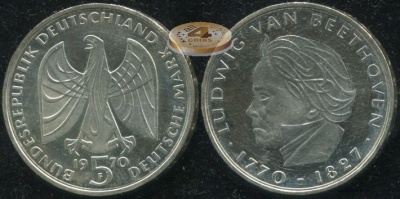 Германия [ФРГ]. 5 марок. 1970.F (Proof-. Серебро)