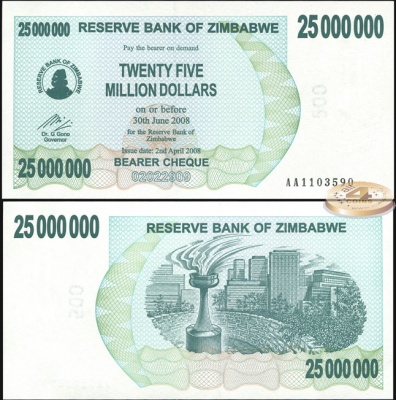 Зимбабве. 25000000 долларов (Unc) 2008
