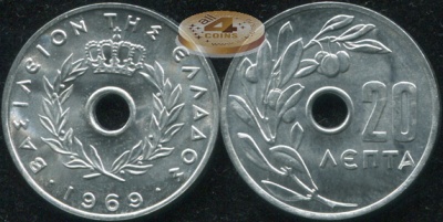 Греция. 20 лепта. 1969 (Unc)