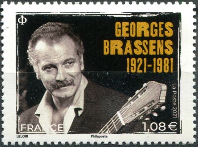 Франция. 2021. 100-летие со дня рождения Жоржа Брассенса, 1921-1981 (Почтовая марка. MNH OG)