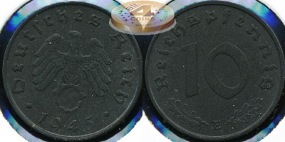 Германия (3й рейх). 10 рейхспфеннигов. 1945 (Unc. Редкая!!!)
