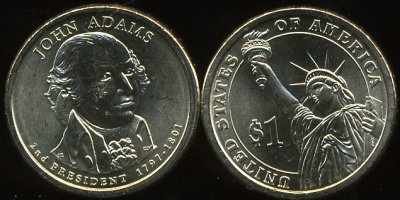 США. 1 доллар. 2007.P (Unc) Джон Адамс