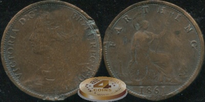 Великобритания. 1 фартинг. 1861. ( VF-)