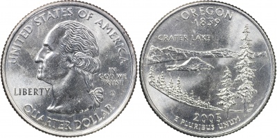США. Монета 25 центов [Квотер]. 2005.D (KM#372. Unc) Орегон