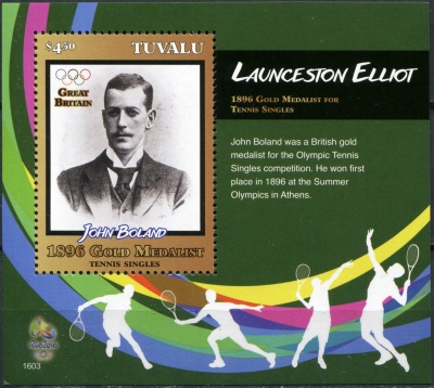 Тувалу. 2016. Джон Пий Боланд (1870-1958), теннисист (Блок. MNH OG)