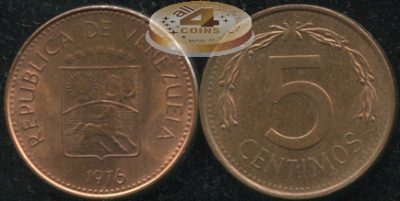 Венесуэла. 5 центимов. 1976 (Unc)