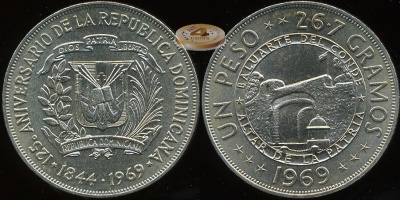 Доминиканская республика. 1 песо. 1969 (Unc)