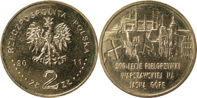 Польша. Монета 2 злотых. 2011 (KM#Y.784. Unc) 300-летие Варшавского паломничества к Ясной Горе