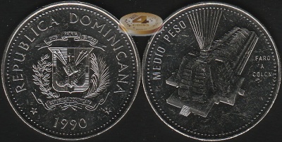 Доминиканская республика. 1/2 песо. 1990 (aUnc)