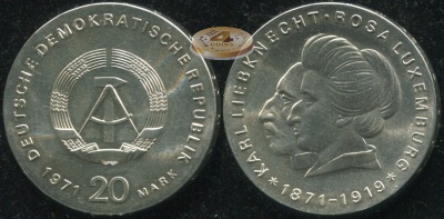 Германия (ГДР). 20 марок. 1971.A (Unc. Серебро)