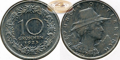 Австрия. 10 грошен. 1925 (Unc)