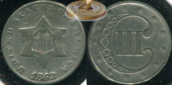 США. 3 цента. 1852 (VF. Серебро)