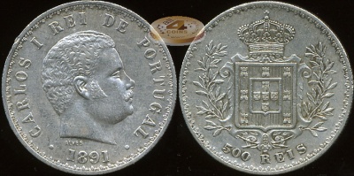 Португалия. 500 рейс. 1891 (aXF. Серебро)