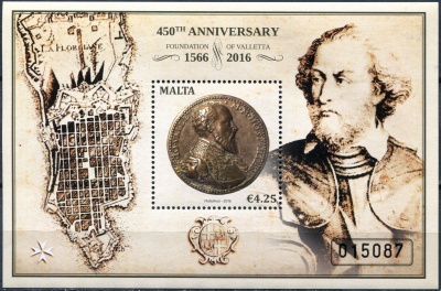 Мальта. 2016. 450-летие основания Валлетты (Почтовый блок. MNH OG)