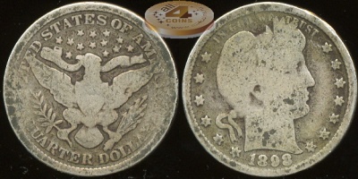 США. 25 центов. 1898 (VG-. Серебро)
