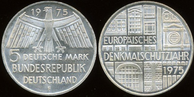Германия (ФРГ). 5 марок. 1975 (Серебро)